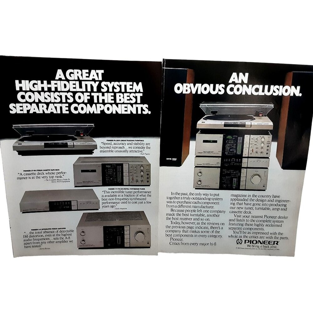 1982 Pioneer High Fidelity Stereo System Original Print Ad vintage 80s